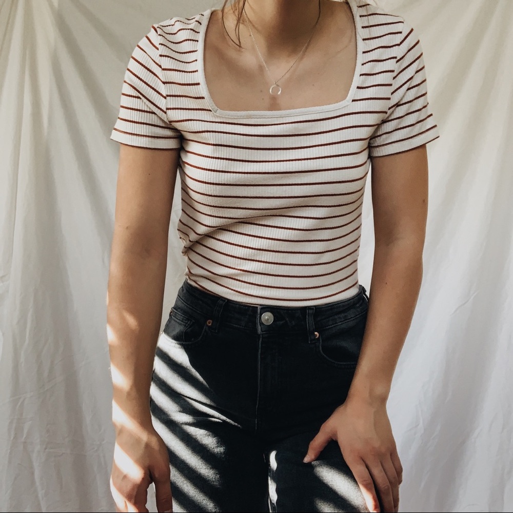 Striped Blouse - Square Neckline